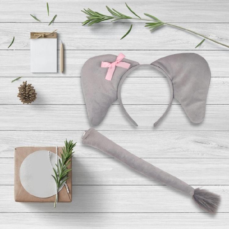 Animal Fancy Costume Kit Accessories Elephant Costume Set with Elephant Ears Headband Tail 2Pcs for Halloween Cosplay