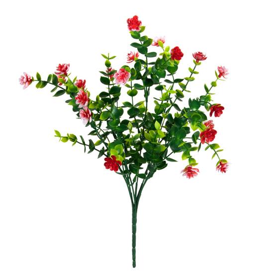 Artificial Camellia Flower with Eucalyptus Leaves 7 Fork Fake Flower with Stem UV Resistant Faux Bloom Indoor Outdoor Wedding Party Decoration