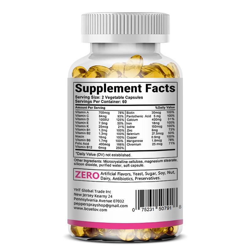Bcuelov Multivitamin-Nahrungsergänzungsmittel für Frauen 21 tägliche Vitamine & Mineralstoffe mit Vitamin C, D, B12, Eisen, Zink, Folsäure & Biotin, 120 Kapseln