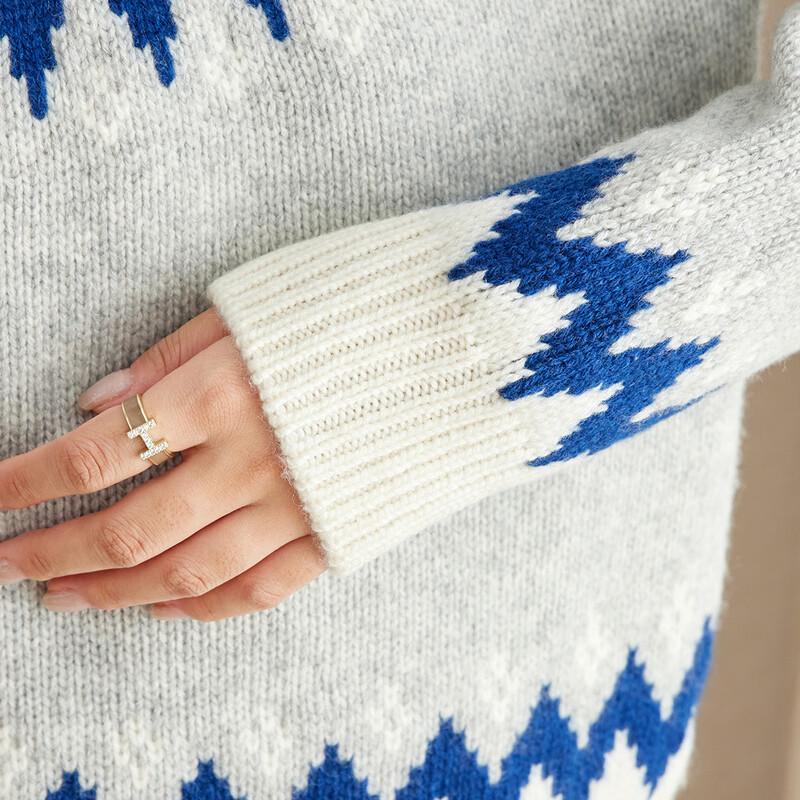 Srcr Women's Thickened Pure Wool Fair Isle Jacquard Sweater