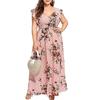 Women's Casual Floral Print V-Neck Ruffle Sleeveless Plus Size Dress Long