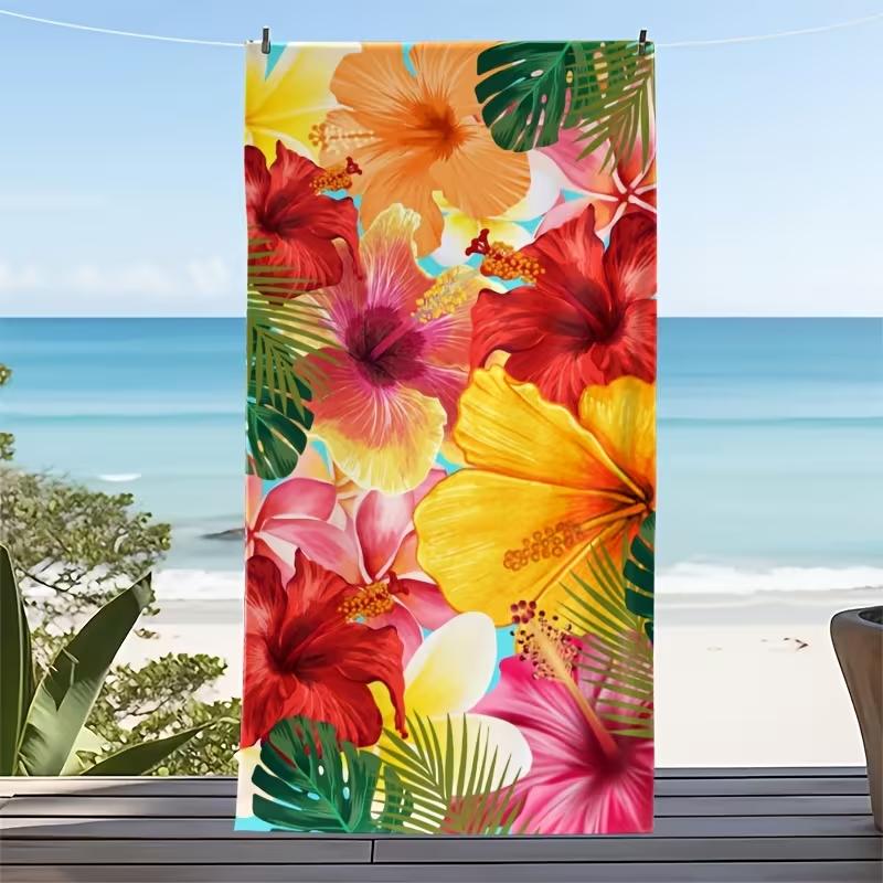 Lebendiger tropischer Hibiskusblumen-Druck Strandtuch Sandfrei Schnelltrocknend Saugfähige Stranddecke für den Sommerurlaub am Strand