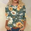 Women's Fashion Casual Round Neck Three Quarter Sleeve Printed T-Shirt Top