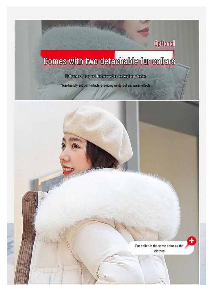 Warm Winter Fashion Jacket  Women Long Slimming Cotton Coat with Fur Collar Thickened