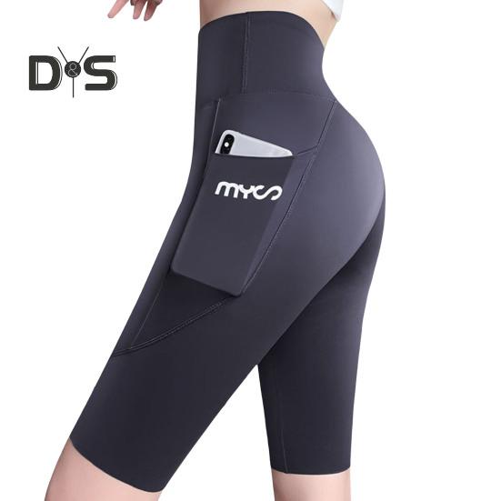 Sportovní legíny Shark Elastické Slim Fit Yoga Fitness kalhoty s vysokým pasem Jednobarevné šortky ke kolenům Letní tenké punčochové kalhoty s kapsou