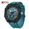 OFNS Men's Waterproof Octagonal Quartz Wristwatch with Large Dial & Three-Eye Six-Hand Design