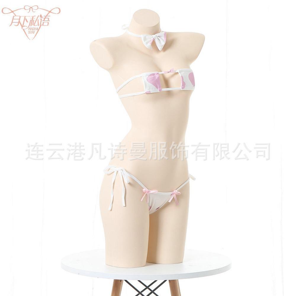 Fun A Piece of Hair Strap Underwear In Stock Japanese Cute Wind Comfortable Breathable Cow Flower Underwear Underwear Set