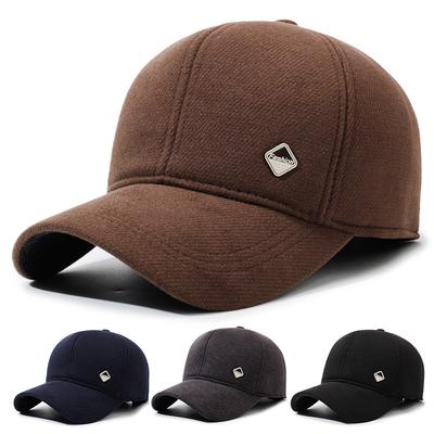 Men's Cap Autumn Winter Middle-Aged Thick Woolen Baseball Cap Windproof Ear Protection for The Elderly