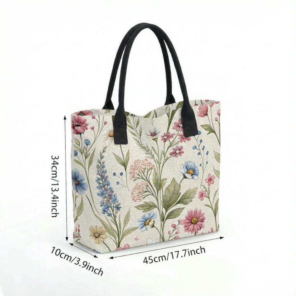  Floral Printed Tote Bag Casual Large Capacity Shoulder Handbag for Daily Use