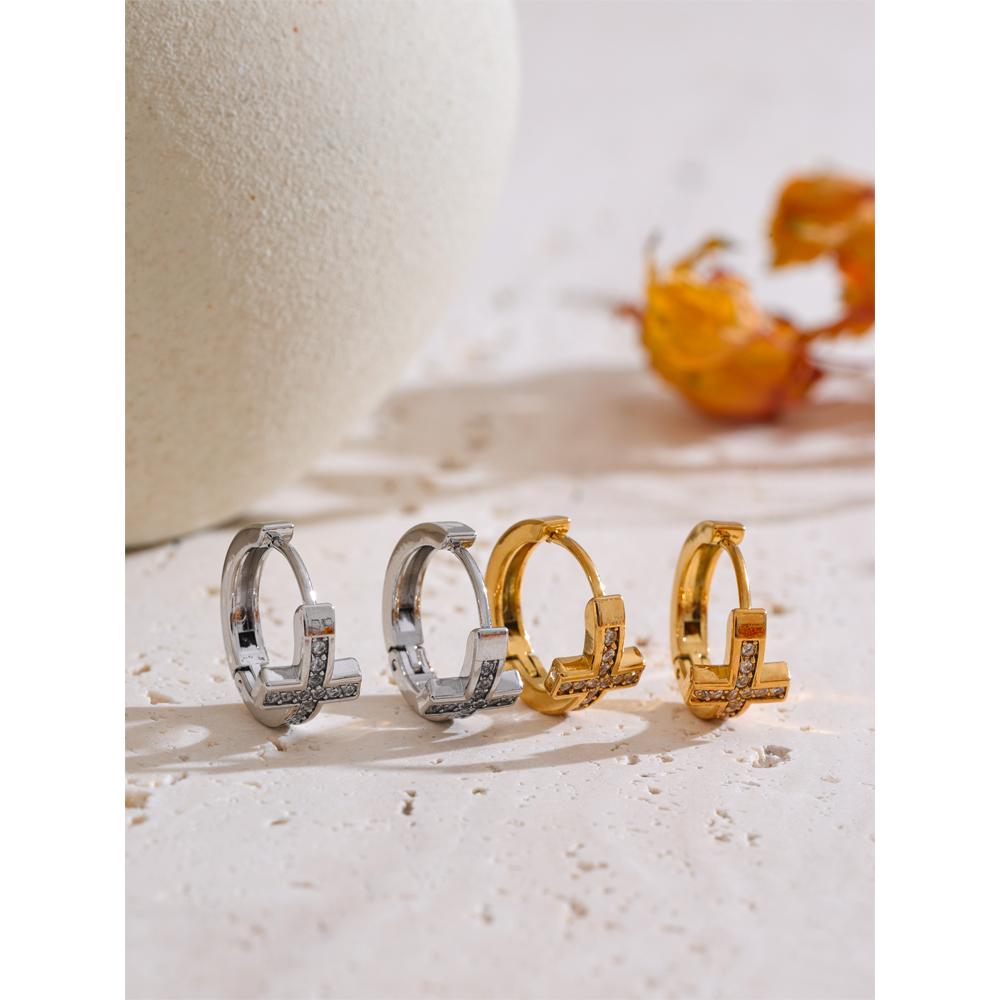 Eetit Hochwertige Zirkonia Kreuz Creolen Vielseitig Täglich Eingetroffen Edelstahl Charm Schmuck Geschenk