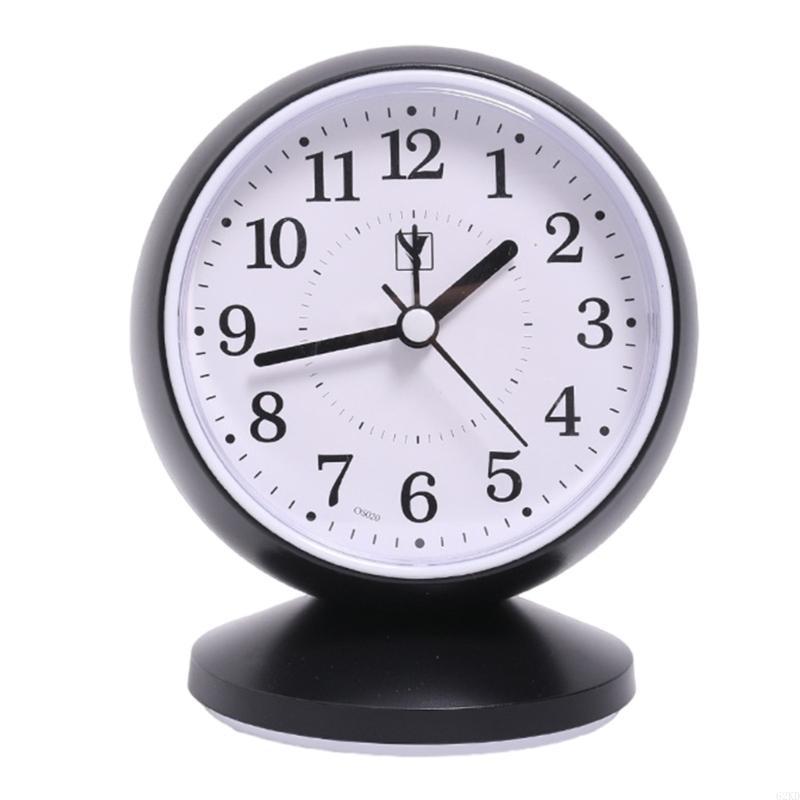 62KD Stylish Quiet Alarm Clock with Arabic Numerals Battery Operated No Ticking Analog Desk Clock for Children Bedroom