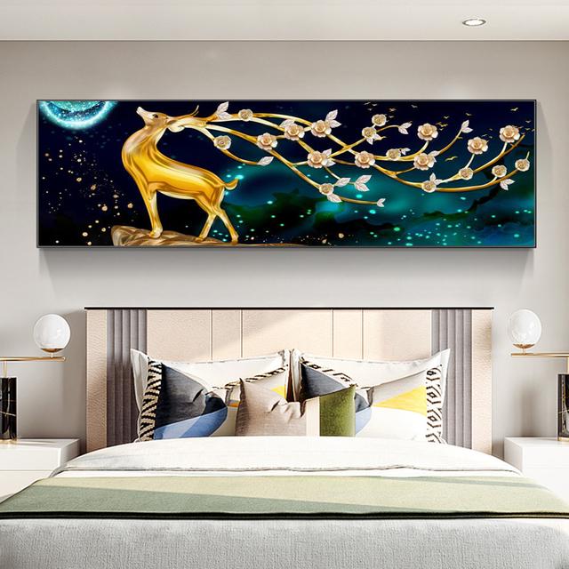 Modern Light Luxury Golden Deer Canvas Painting Posters and Prints Wall Art Pictures Cuadros Living Room Home Decor No Frame