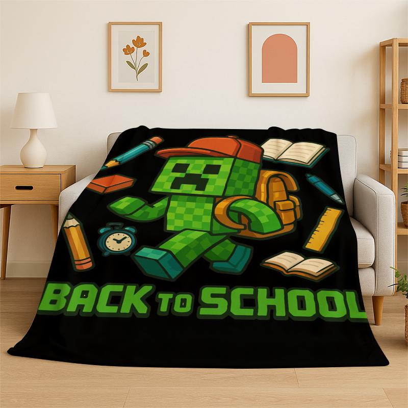 Classic SSandbox Cartoon Pixel Bulding Game Flannel Blanket Soft Warm Throw Blanket for Bedroom Living Room Bed Travel Gift