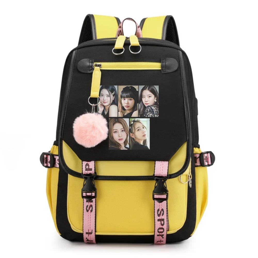 New Fashion Casual Korean K-POP Combination Pattern Backpack Casual Street Cool USB Backpack High Quality Zipper Backpacks
