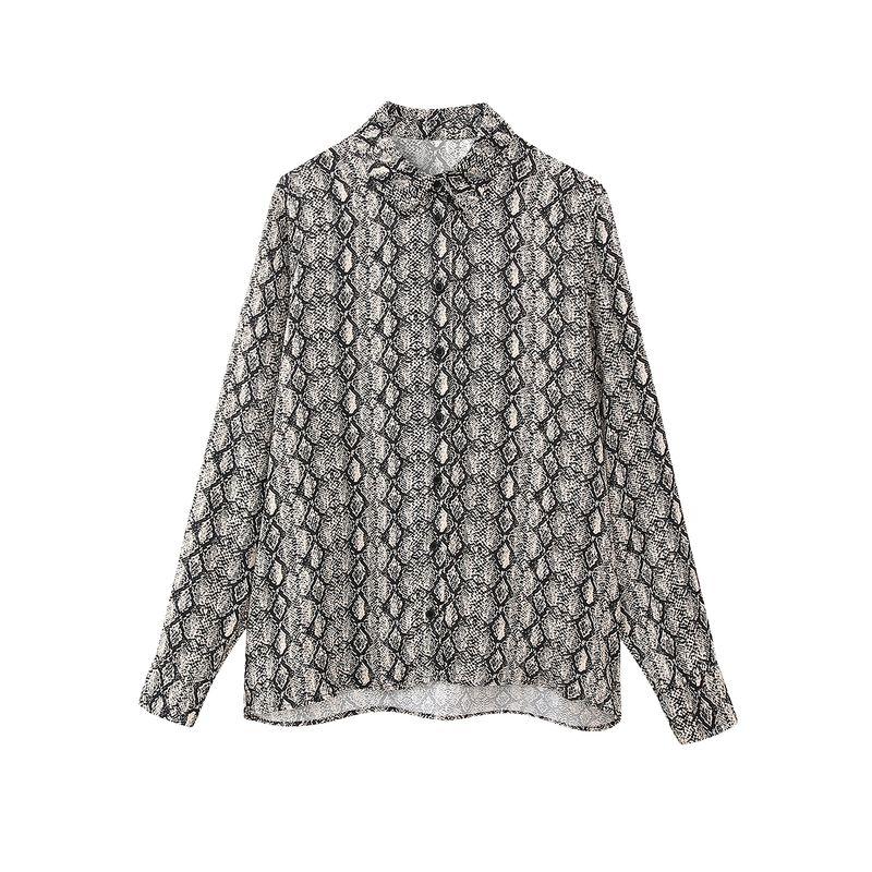 Kaslead New Arrival Women's Clothing Fashion Wind Animal Pattern Print Silk Satin Texture Shirt 1971170 038
