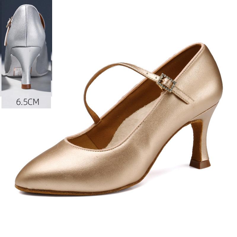 Leather Close Toe Women Modern Dance Shoes Suede Sole Waltz Ballroom Standard Dancing Shoes Heel 6.5cm