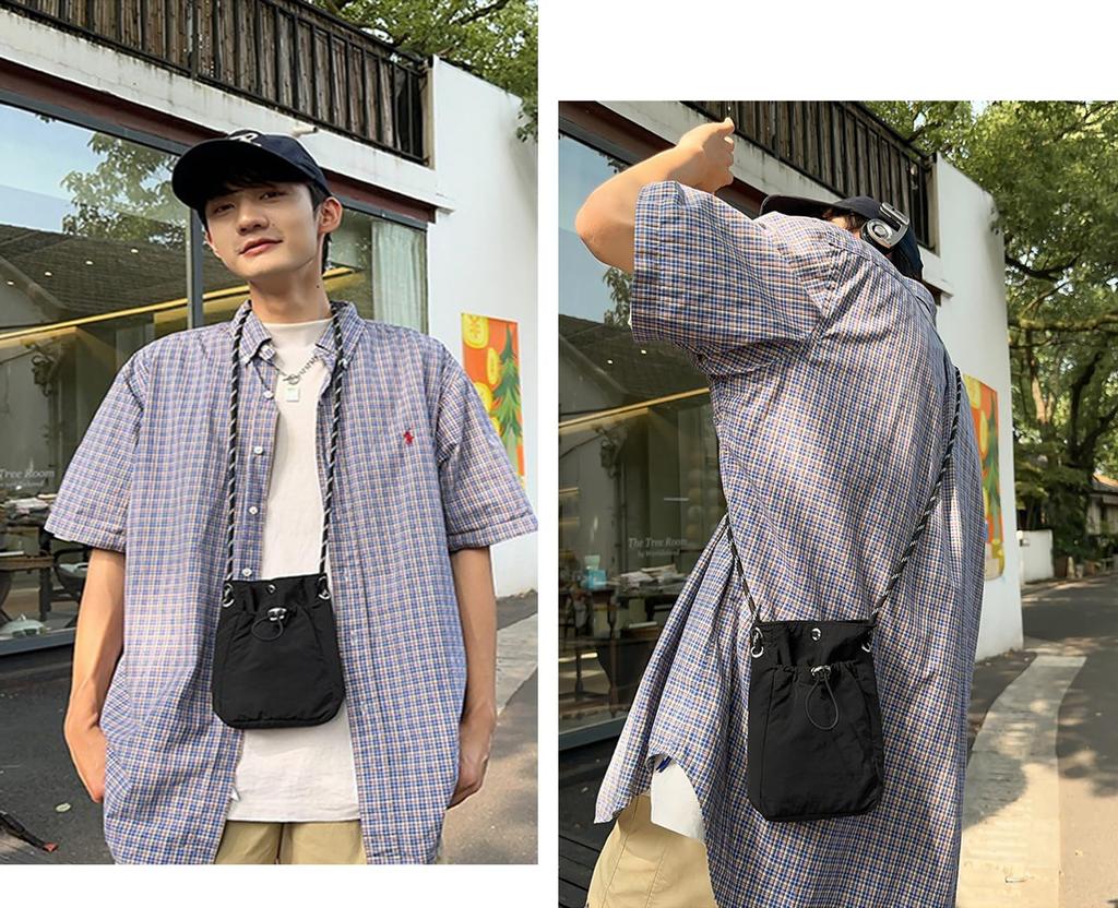 [fourfivesix Haru] Smartphone-Tasche, Mini-Umhängetasche für Damen, Klein, Leicht, Crossbody-Tasche, Mini-Pochette, Unisex, Lässig (Schwarz)