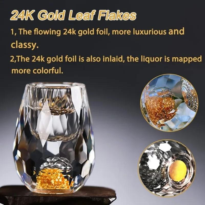 6pcs 15ml Luxury Crystal Glass Whisky Sake Shochu Bar Liqueur Gold Foil Glass Drinkware Set Hard Liquor Wine Glass Tea Cup Gifts