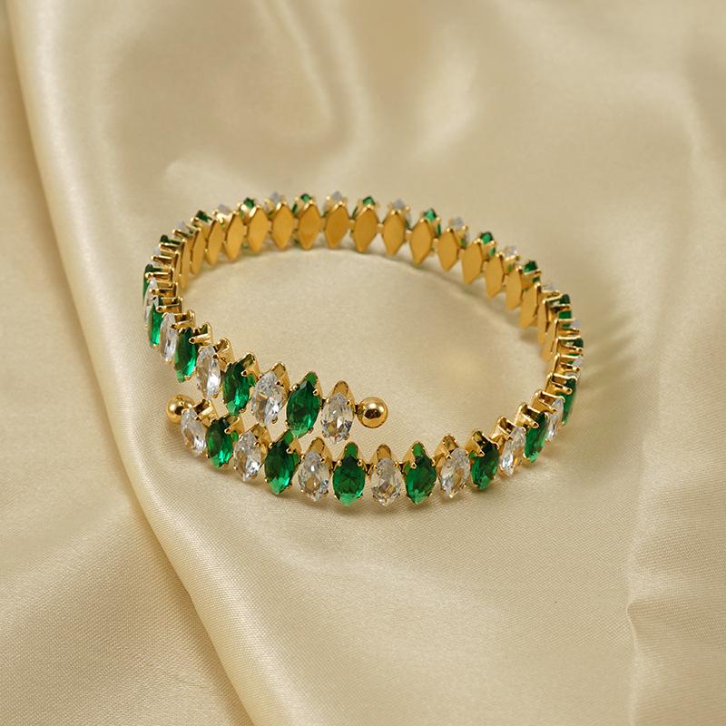 European and American 18K Gold Plated Zircon Stainless Steel Adjustable Geometric Bracelet for Women