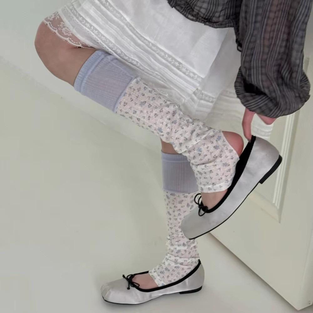 Thin Floral Leg Warmers Soft Breathable Mid Calf Socks New Footed Leg Warmers Women Daily Wear