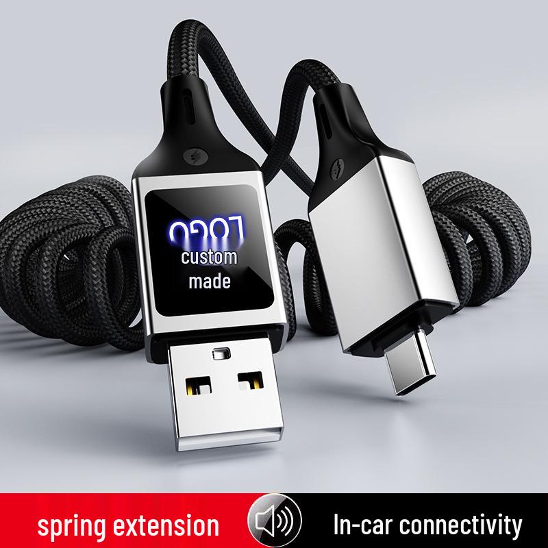 CarPlay Screen Mirroring LED Retractable USB Charging Cable with Custom Logo - Type-C Mobile Data Cable