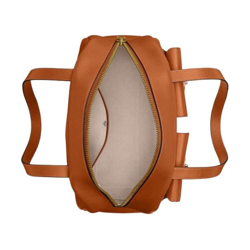 Coach Twin Turnlock 33 Solid Color Classic Cow Leather Handbag Large Women's Toffee