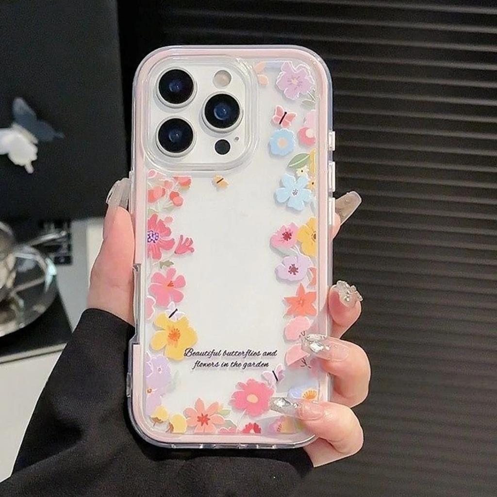 ins Summer Round of Flowers for Apple 17/16iPhone15 Color Edge Phone Case 13 Fresh 12 Premium 14