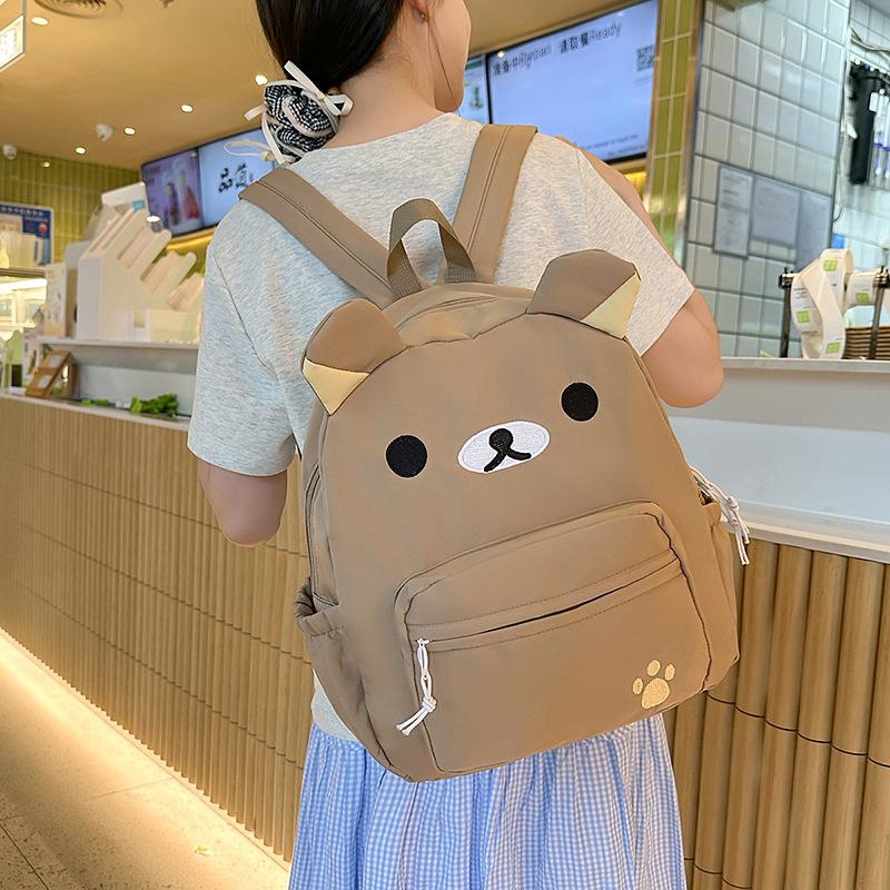 New Japanese Cute Canvas Brown Bear Backpack Versatile Elementary School Student Large Capacity Children's Cartoon School Bag