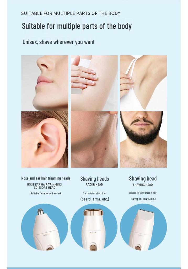 Electric Epilator & Shaver for Women and Men: Whole Body, Underarms, Private Parts, Nose Hair, Beard.