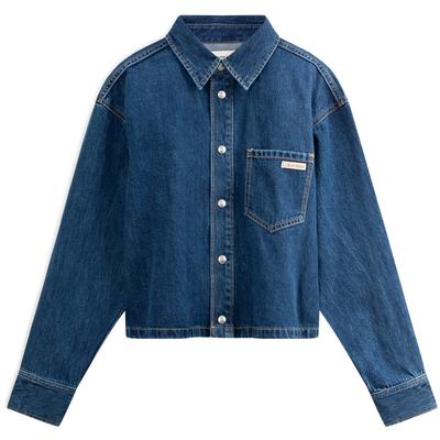 Cotton Vintage Minimalist Pocket Loose Short Denim Shirt Women Shirts Denim-Blue J224416