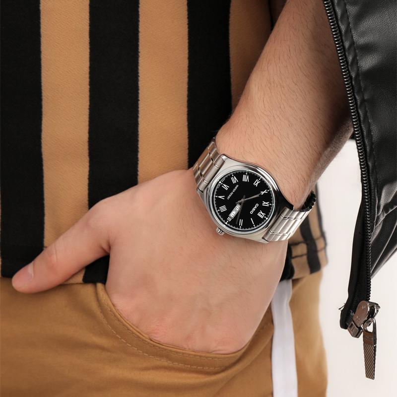 Casio STANDARD Series Waterproof Casual Business Simple Classic Pointer Series Roman Scale Week Date Display Quartz Movement Stainless MTP-V006D-1B