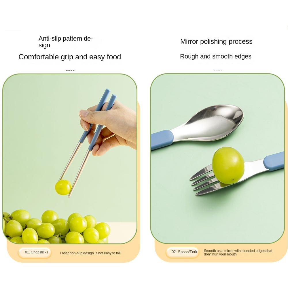 3Pcs/Set Detachable Chopstick Fork Spoon Set Student Eating Tableware  For Outdoor Travel