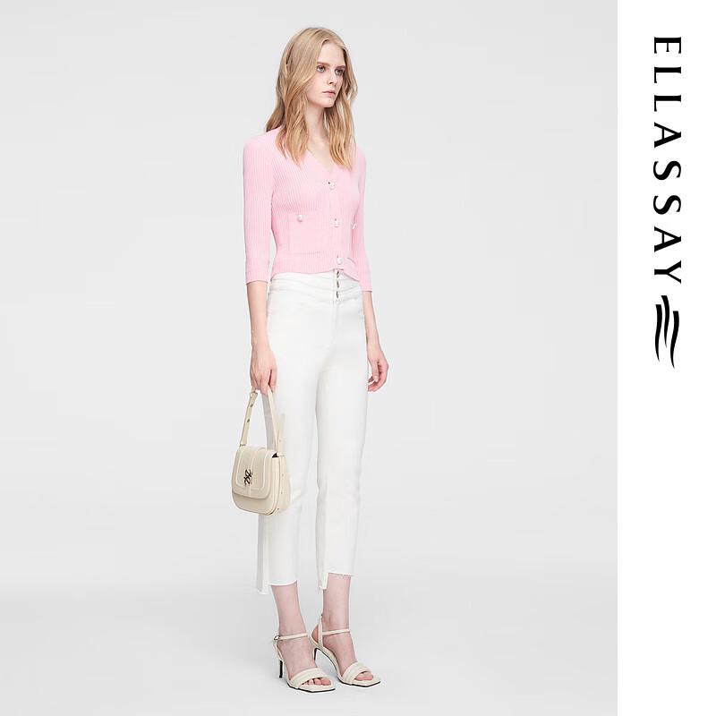 ELLASSAY Women's Spring High-Waisted Tapered White Jeans