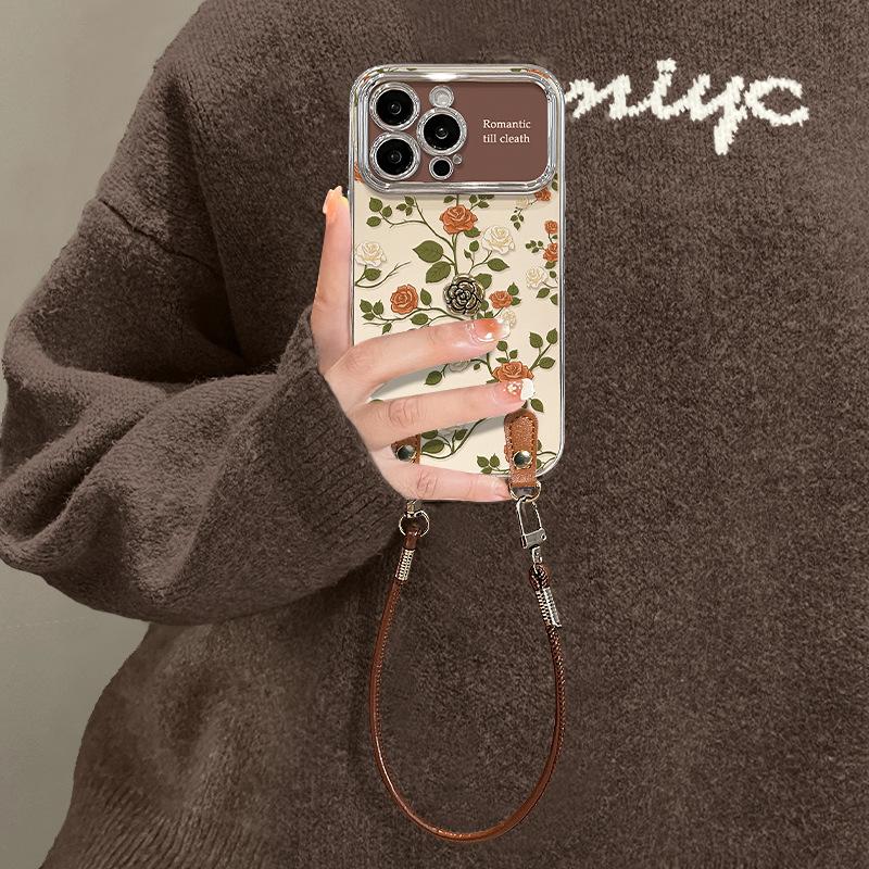 Rose doll lanyard suitable for apple 15pro mobile phone case iphone17 electroplated silicone 16 retro anti-drop