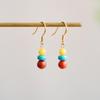 Boucles d'oreilles pendantes en argent style chinois avec agate rouge, turquoise et ambre pour femmes