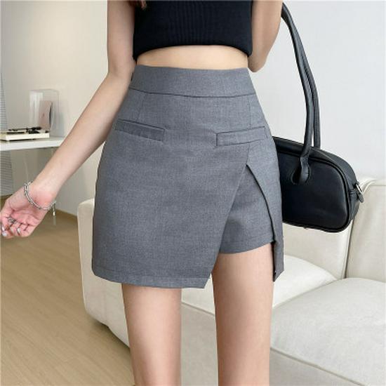 

Women s High Waist Irregular Midi Skirt with Built-In Shorts - Solid Color, Bodycon, A-line Design, Perfect for Autumn 2XL серый
