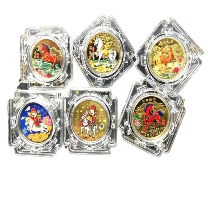 'Metal Year Of The Horse Commemorative Medal Zodiac Horse Souvenir Coin Square Rotating Home Decoration Gift