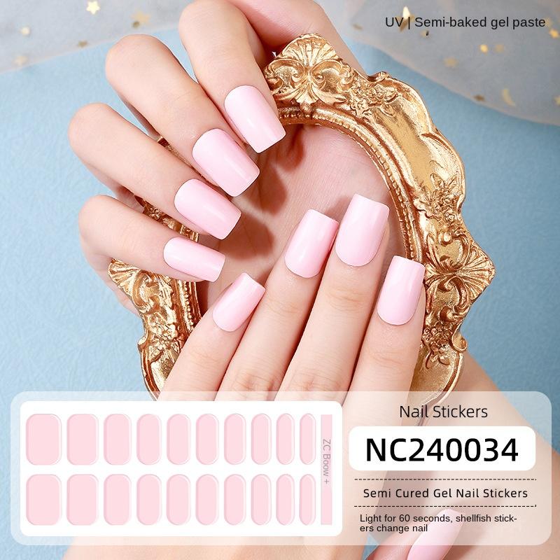New Solid Color Simple Semi-cured Nail Stickers 20 Finger Gel Nail Stickers