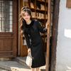 1011 Minimalist Hepburn Style Black Polka Dress Women's Retro Lapel Bow Slim Body Light Mature Celebrity Style