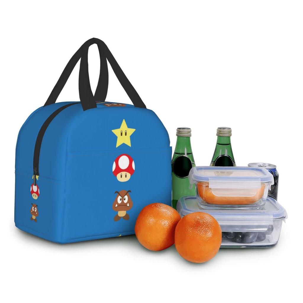 Super Mario Lunch Bag, Insulated, Zippered, Compact, Portable, Insulated Lunch Bag, Soft Cooler Bag, ToteEco Bag, Unisex, for Commuting, School, and