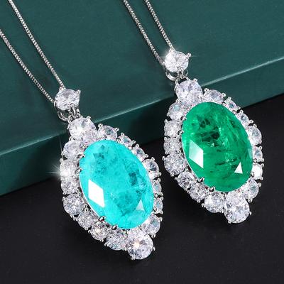Jewelry Copper Bottom Gold Plated Simulation Emerald Paraiba Pendant Necklace Big Dan 18 * 25