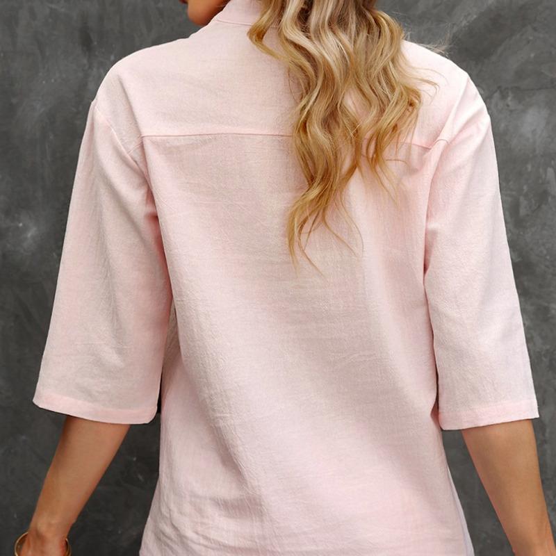 2024 Summer Solid Casual Short Sleeve Shirt Women Plus Size Loose Cotton linen Blouse Women Tops Elegant Office Lady Simple Shirts Female 24299