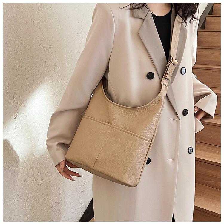 Stylish 2024 New Korean Fashion Pu Bucket Bag Chic Simple Crossbody Handbag