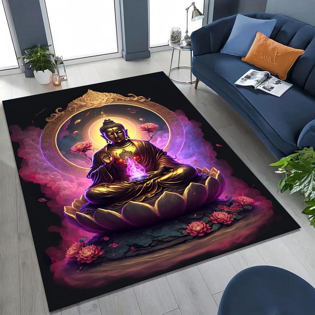 Věřící Slavnostní Buddha Šákjamuni Květinový Koberec do Ložnice Obývacího Pokoje Pohovka Domácí Rohožka Dekorace,Velká Dětská Hrací Protiskluzová Podložka na Podlahu Dárek