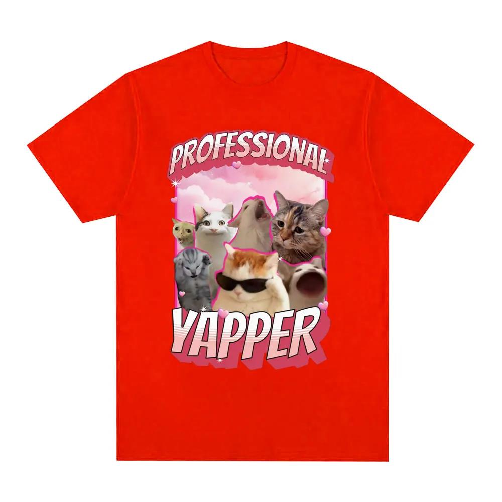 Funny Professional Yapper Meme Cat Pattern Tshirt Womens Fashion Retro Short sleeved Tshirt Casual T-shirt