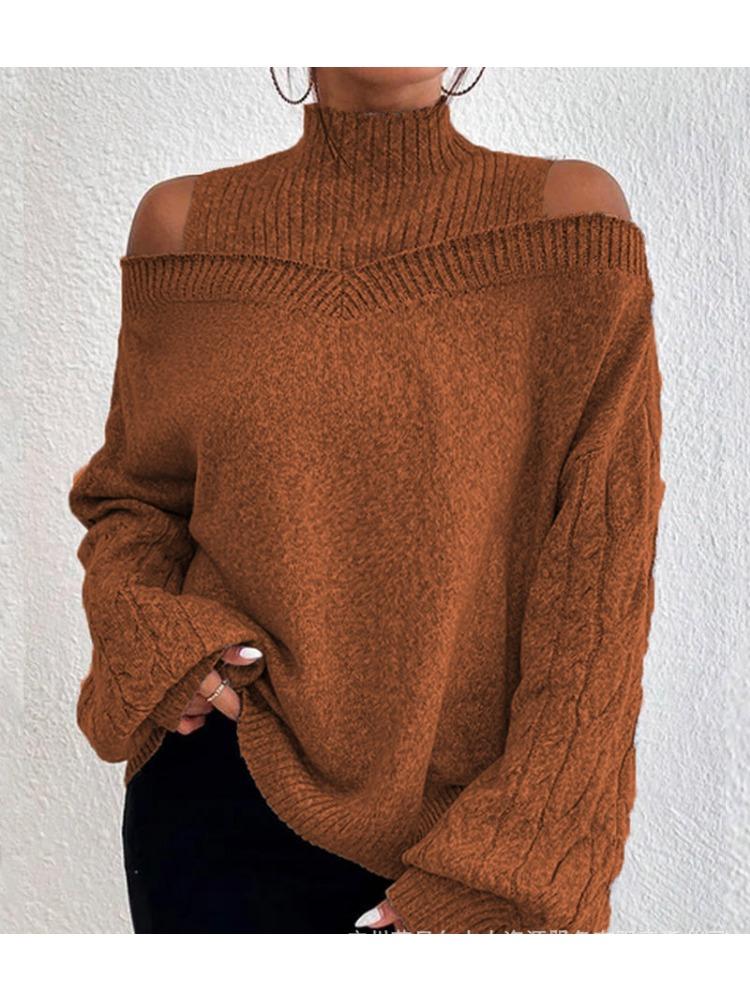 Autumn Winter Off Shoulder Half High Neck Sweater for Women Loose Oversized Knitwear Luxurious relaxed-fit slimming and versatile top