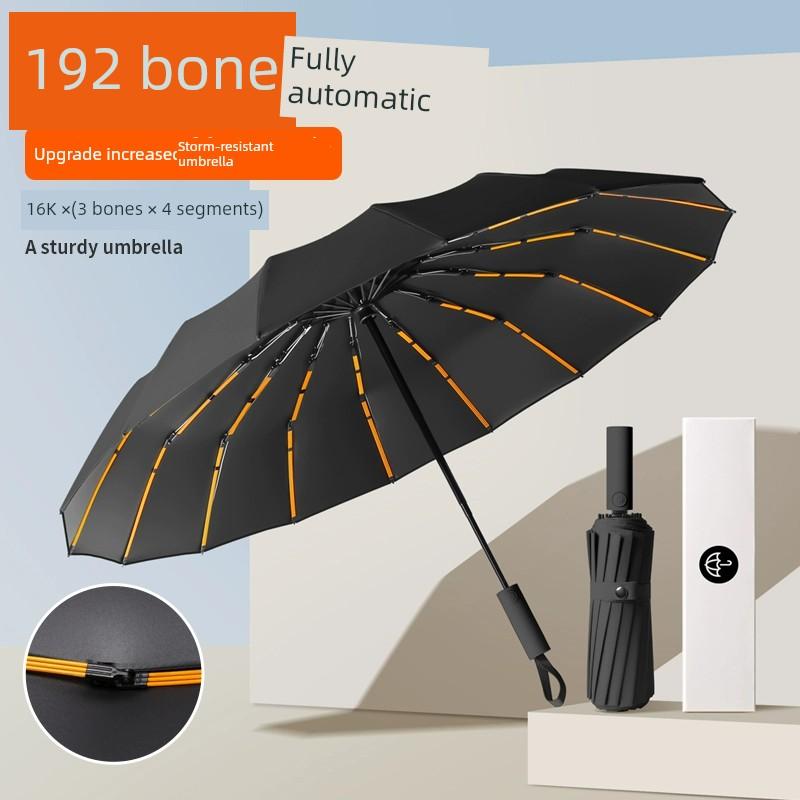 192 Bone Automatic Umbrella Increased thickened Reinforced Men Black Umbrella for Female Students for School