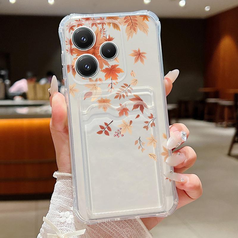 Card Pocket Bag Clear Phone Case For Xiaomi 14T 13T Xiaomi 14T 13T Pro Flowers Branch Pattern Shockproof TPU Soft Silicone Cover xiaomi 14T pro