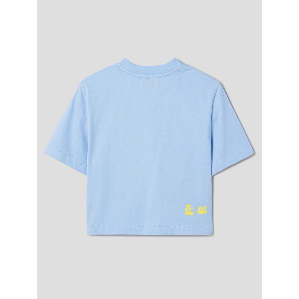 Saendeusaundeu Graphic Crop Sleeve Tshirts Light Blue