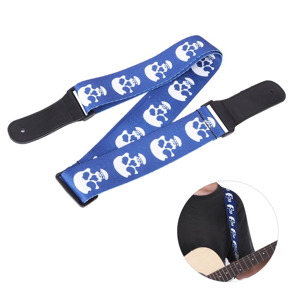 Guitar Strap Acoustic Electric Bass Ukulele Belt Adjustable Skull Pattern Leather HeadBlue